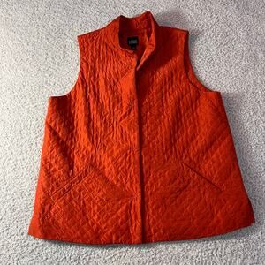 Eileen fisher 100% silk pumpkin orange rust vest autumn sz M snap front quilted